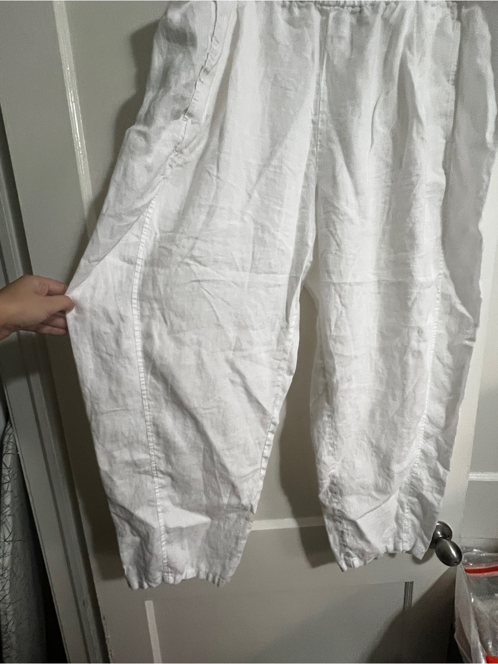 Like New Elastic Waist 100% Organic Linen Eileen Fisher Ankle Pants 1X White - Picture 8 of 12